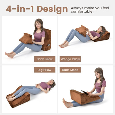 Costway 4 in 1 Bed Wedge Pillow Tablet Pillow Stand Side Pockets High Resilience Foam - 5