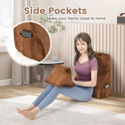 Costway 4 in 1 Bed Wedge Pillow Tablet Pillow Stand Side Pockets High Resilience Foam - 6