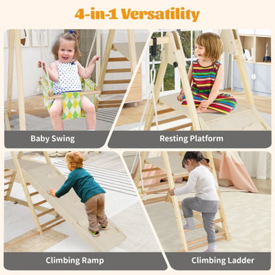 COSTWAY 4-in-1 Climbing Ramp and Ladder Set Indoor Playground with Baby ...