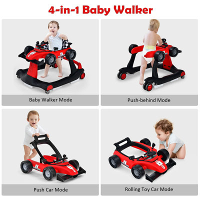 Costway 4 in 1 Foldable Baby Walker Activity Push Walker w Adjustable Height Speed