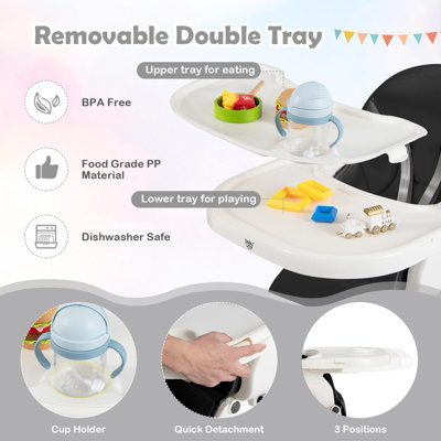 Costway 4-in-1 Folding Baby High Feeding Chair W/ 7 Heights 4 Reclining Angles