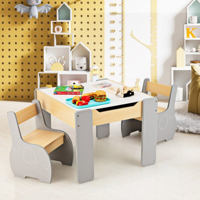 Costway 4 in 1 Kids Activity Table Chairs Wooden Children Furniture Set w Storage