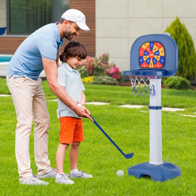 Costway 4-In-1 Kids Basketball Hoop Stand Ring Toss Sticky Ball Golf Play Set Adjustable - 4