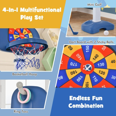 Costway 4-In-1 Kids Basketball Hoop Stand Ring Toss Sticky Ball Golf Play Set Adjustable - 5