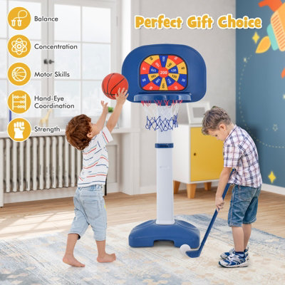 Costway 4-In-1 Kids Basketball Hoop Stand Ring Toss Sticky Ball Golf Play Set Adjustable - 7