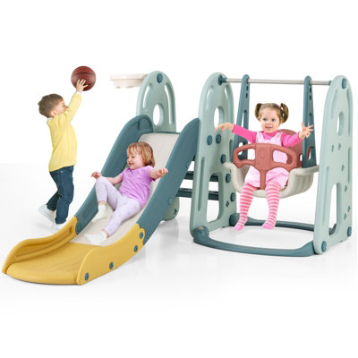 COSTWAY 4-in-1 Kids Slide and Swing Set Indoor Baby Slide Playset