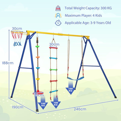 Costway 4 in 1 Kids Swing Set Outdoor Heavy Duty Climbing Playset W Basketball Hoop