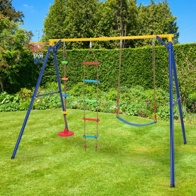 Costway 4-in-1 Kids Swing Set Outdoor Heavy-Duty Climbing Playset W/ Basketball Hoop - 3