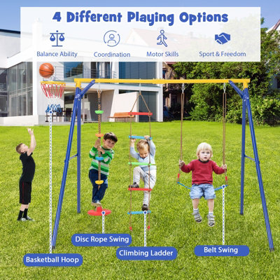 Costway 4-in-1 Kids Swing Set Outdoor Heavy-Duty Climbing Playset W/ Basketball Hoop - 5