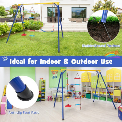 Costway 4-in-1 Kids Swing Set Outdoor Heavy-Duty Climbing Playset W/ Basketball Hoop - 6