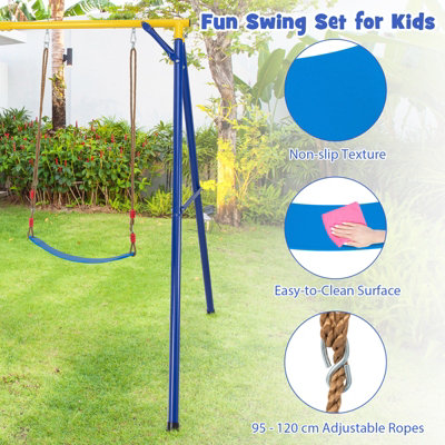 Costway 4-in-1 Kids Swing Set Outdoor Heavy-Duty Climbing Playset W/ Basketball Hoop - 7