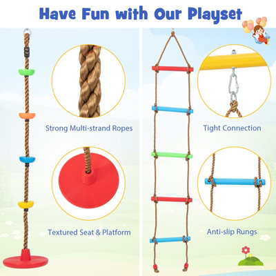 Costway 4-in-1 Kids Swing Set Outdoor Heavy-Duty Climbing Playset W/ Basketball Hoop - 8