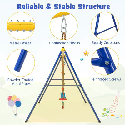 Costway 4-in-1 Kids Swing Set Outdoor Heavy-Duty Climbing Playset W/ Basketball Hoop - 9