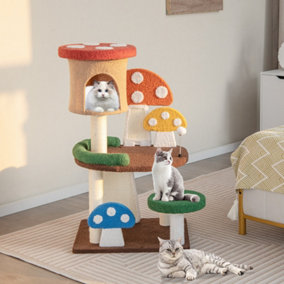 Costway 4-In-1 Mushroom Cat Tower Wooden Cat Tree Activity Center Climbing Stand W/Condo