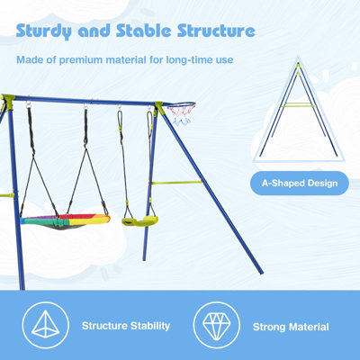 Costway 4-in-1 Outdoor Kids Swing Set Adjustable Saucer Swing w/ Slide & Basketball Hoop - 5