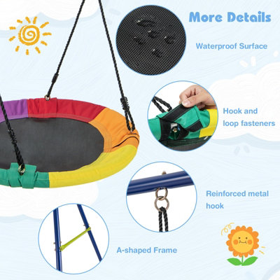 Costway 4-in-1 Outdoor Kids Swing Set Adjustable Saucer Swing w/ Slide & Basketball Hoop - 6