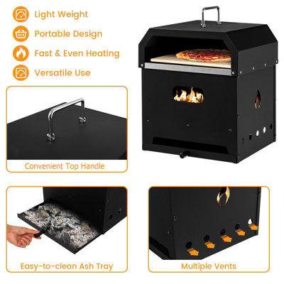 Costway 4-in-1 Outdoor Pizza Oven 2-Layer Detachable Grill Oven & Fire Pit - 9