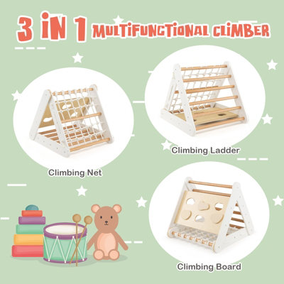 Costway 4-in-1 Triangle Climbing Set Wooden Toddler Climber with Ramp Sliding Board - 4
