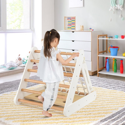 Costway 4-in-1 Triangle Climbing Set Wooden Toddler Climber with Ramp Sliding Board - 7