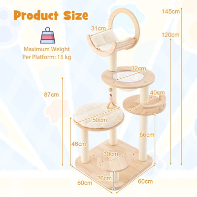 Costway 4-in-1 Wooden Cat Tower Large Modern Cat Tree Tower Multi-level Cat Play Center