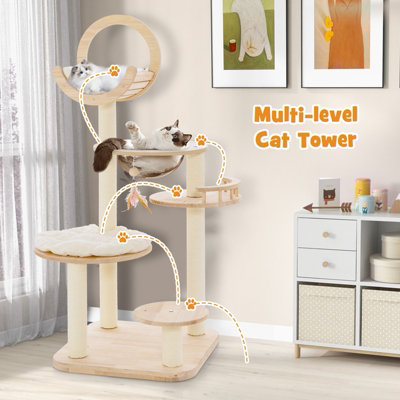 Costway 4-in-1 Wooden Cat Tower Large Modern Cat Tree Tower Multi-level Cat Play Center - 3