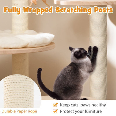 Costway 4-in-1 Wooden Cat Tower Large Modern Cat Tree Tower Multi-level Cat Play Center - 6