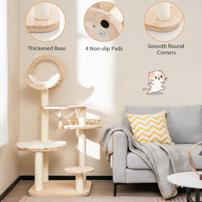 Costway 4-in-1 Wooden Cat Tower Large Modern Cat Tree Tower Multi-level Cat Play Center - 8
