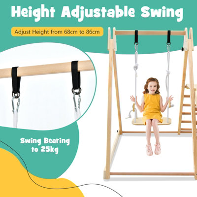 Costway 4-In-1 Wooden Indoor Jungle Gym Climbing Frame w/ Climber Slide Ladder Swing - 6