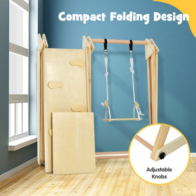 Costway 4-In-1 Wooden Indoor Jungle Gym Climbing Frame w/ Climber Slide Ladder Swing - 8