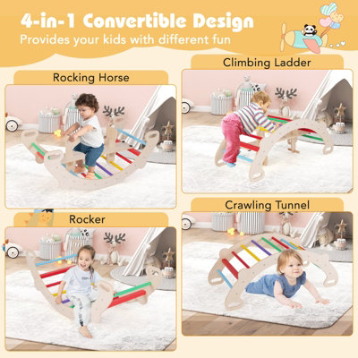 COSTWAY 4-in-1 Wooden Kids Climbing Toys Indoor Rocking Horse Arch Climber - 3