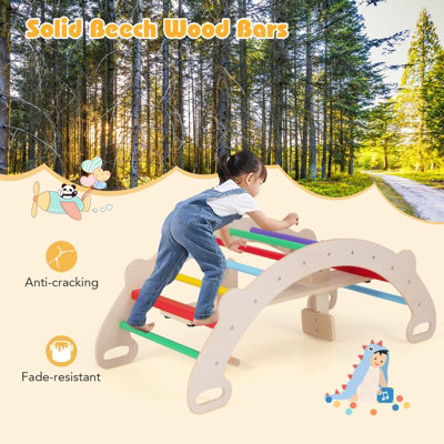 COSTWAY 4-in-1 Wooden Kids Climbing Toys Indoor Rocking Horse Arch Climber - 4