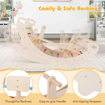 COSTWAY 4-in-1 Wooden Kids Climbing Toys Indoor Rocking Horse Arch Climber - 5