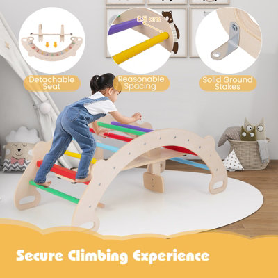 COSTWAY 4-in-1 Wooden Kids Climbing Toys Indoor Rocking Horse Arch Climber - 6