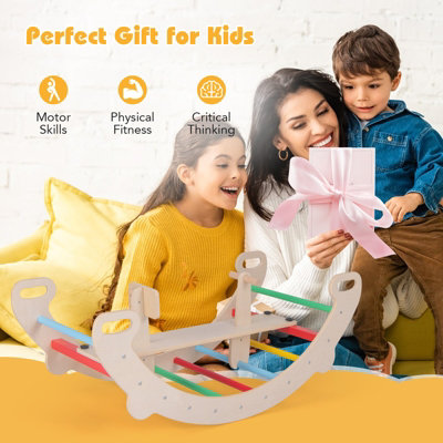 COSTWAY 4-in-1 Wooden Kids Climbing Toys Indoor Rocking Horse Arch Climber - 7