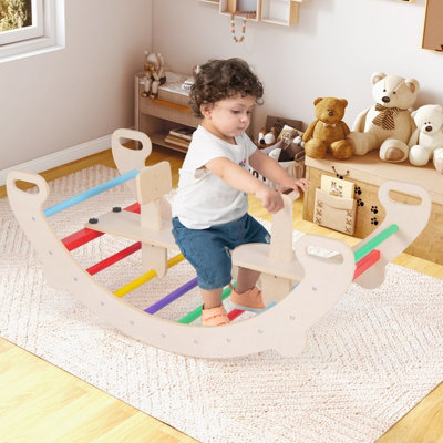 COSTWAY 4-in-1 Wooden Kids Climbing Toys Indoor Rocking Horse Arch Climber - 8