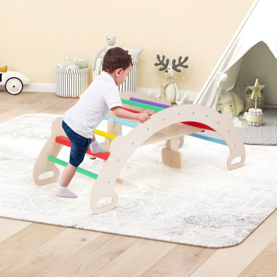 COSTWAY 4-in-1 Wooden Kids Climbing Toys Indoor Rocking Horse Arch Climber - 9