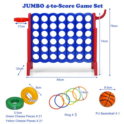 Costway 4-in-A Row Jumbo Indoor Outdoor Family Connect Game w/Basketball Hoop