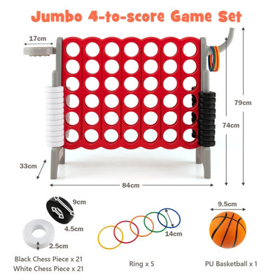 Costway 4-in-A Row Jumbo Indoor Outdoor Family Connect Game w/Basketball Hoop