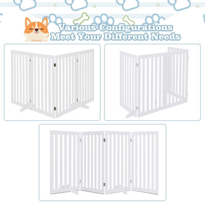 Costway 4-Panel 89 cm Pet Barrier Wooden Freestanding Pet Safety Gate Step Over Fence - 3