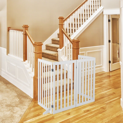 Costway 4-Panel 89 cm Pet Barrier Wooden Freestanding Pet Safety Gate Step Over Fence - 4
