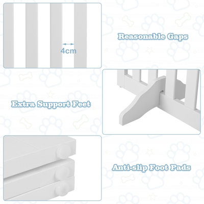 Costway 4-Panel 89 cm Pet Barrier Wooden Freestanding Pet Safety Gate Step Over Fence - 6