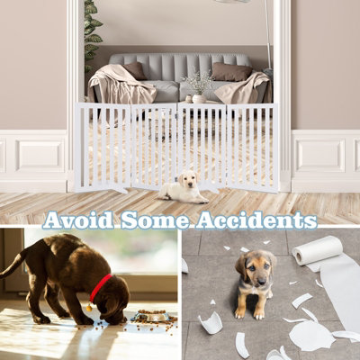 Costway 4-Panel 89 cm Pet Barrier Wooden Freestanding Pet Safety Gate Step Over Fence - 7