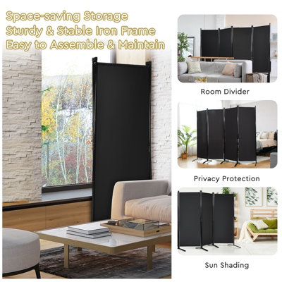 Costway 4 Panel Folding Room Divider Privacy Screen Protector Black