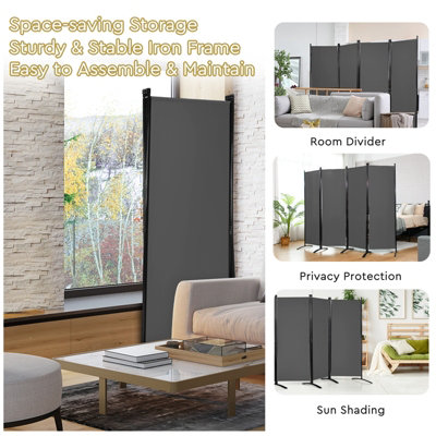 Costway 4 Panel Folding Room Divider Privacy Screen Protector Grey