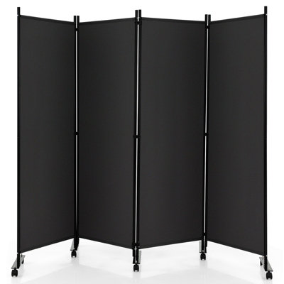 Costway 4 Panel Room Divider Shading Partition Rolling Privacy Screen for Home Office