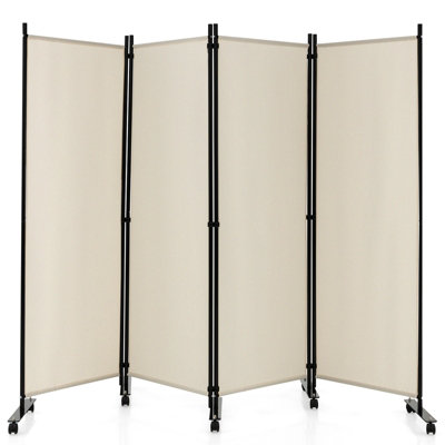 Costway 4 Panel Room Divider Shading Partition Rolling Privacy Screen for Home Office