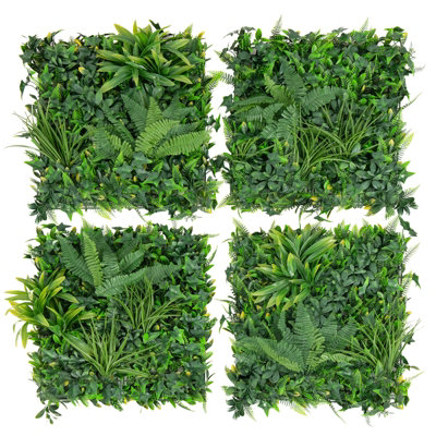 COSTWAY 4 Pcs Artificial Hedge Boxwood Panels w/ Diverse Leaves 50 x 50cm Grass Wall Panels