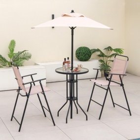 Costway 4 PCS Outdoor Patio Bistro Table Set Outdoor Bar Set w/ 2 Folding Chairs & Umbrella