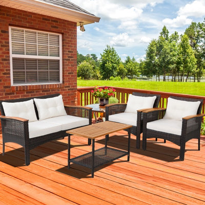 Costway 4 Pcs Outdoor Patio Furniture Set PE Rattan Patio Sofa Table Set - 5