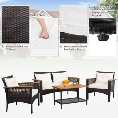 Costway 4 Pcs Outdoor Patio Furniture Set PE Rattan Patio Sofa Table Set - 6